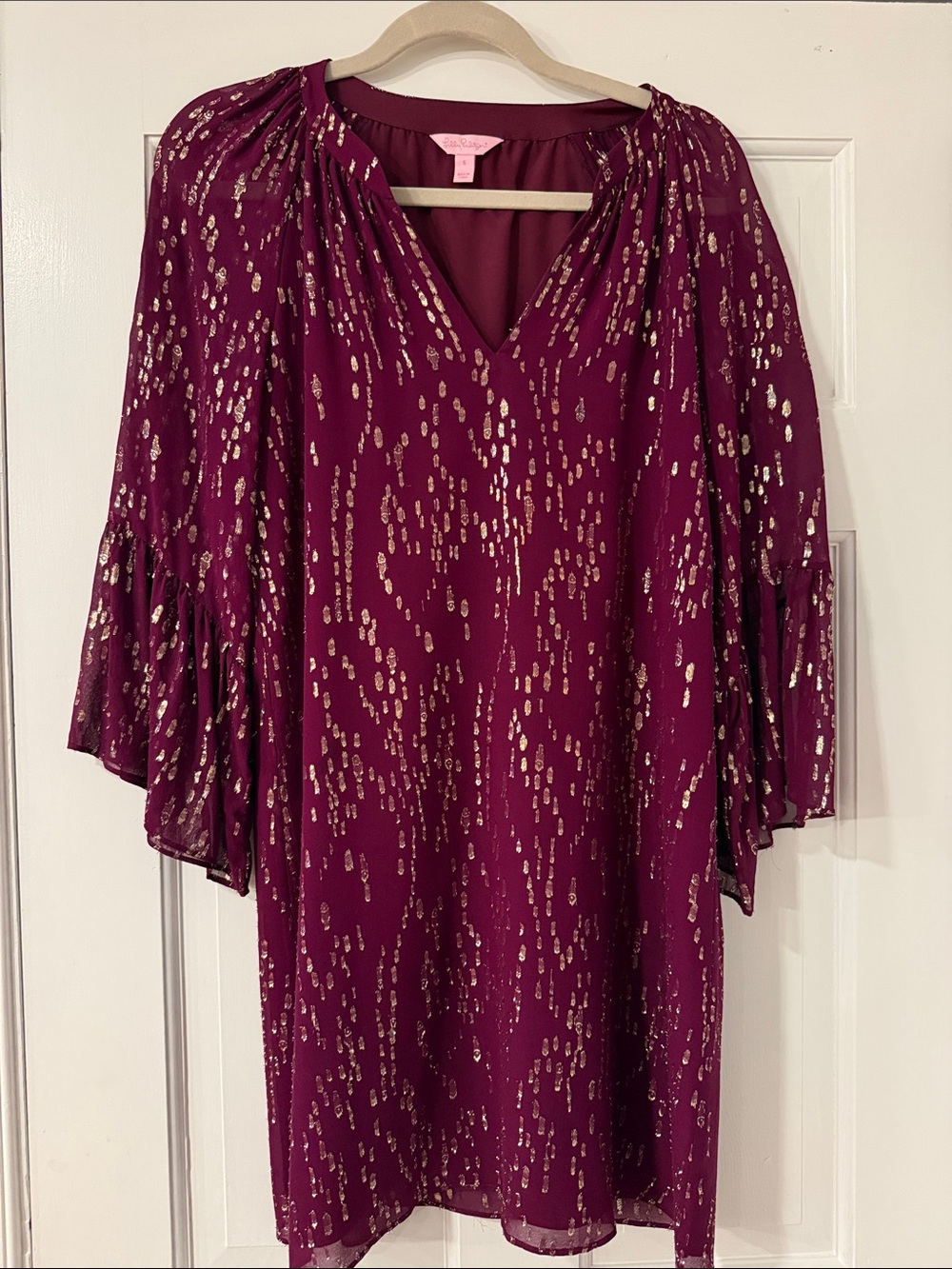 Lilly Pulitzer Burgundy Dress with Gold Metallic Dots